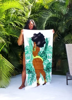 New Ashley Stewart Pardon My Fro™ June Beach Towel White