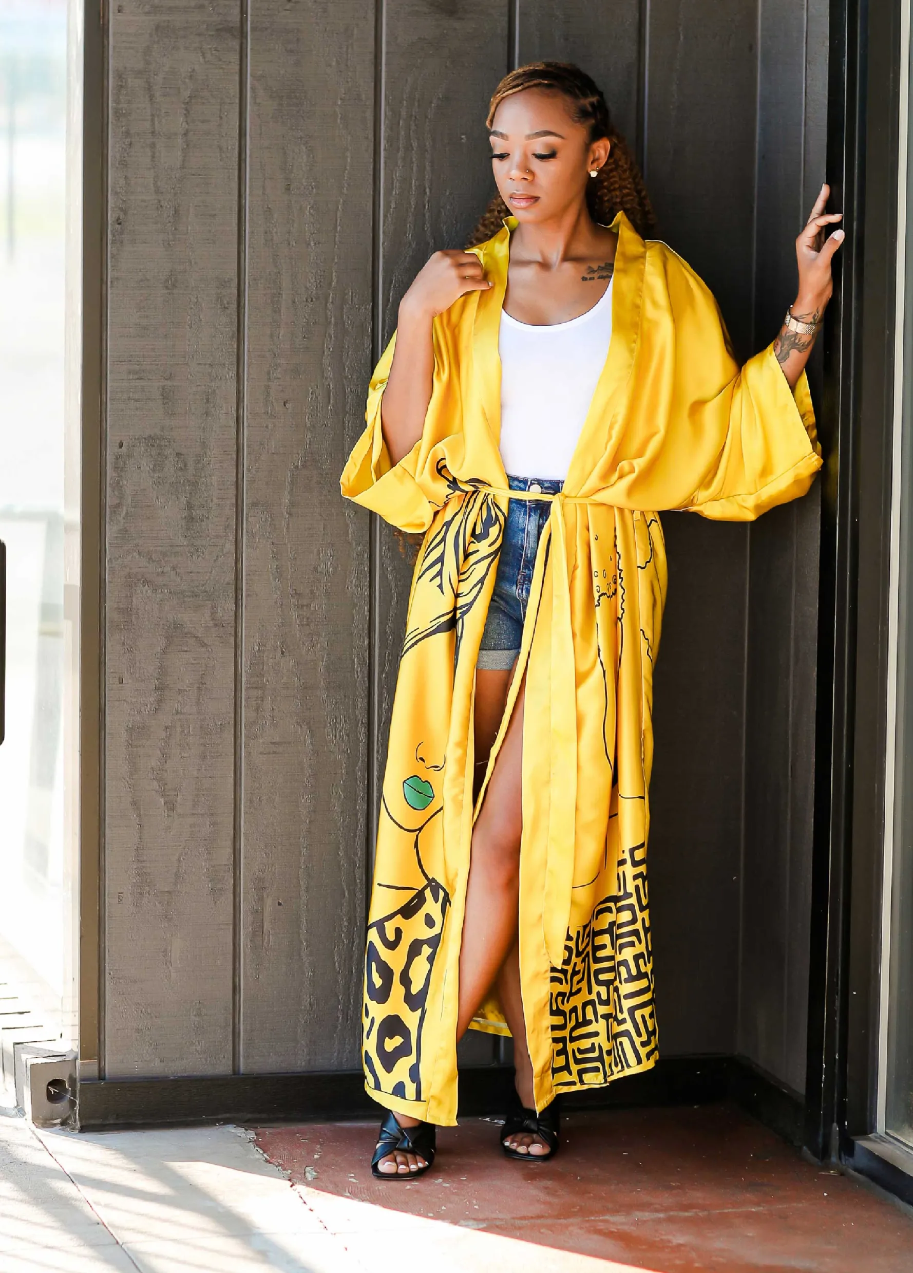Clearance Ashley Stewart Pardon My Fro™ Mahogany Kimono Yellow