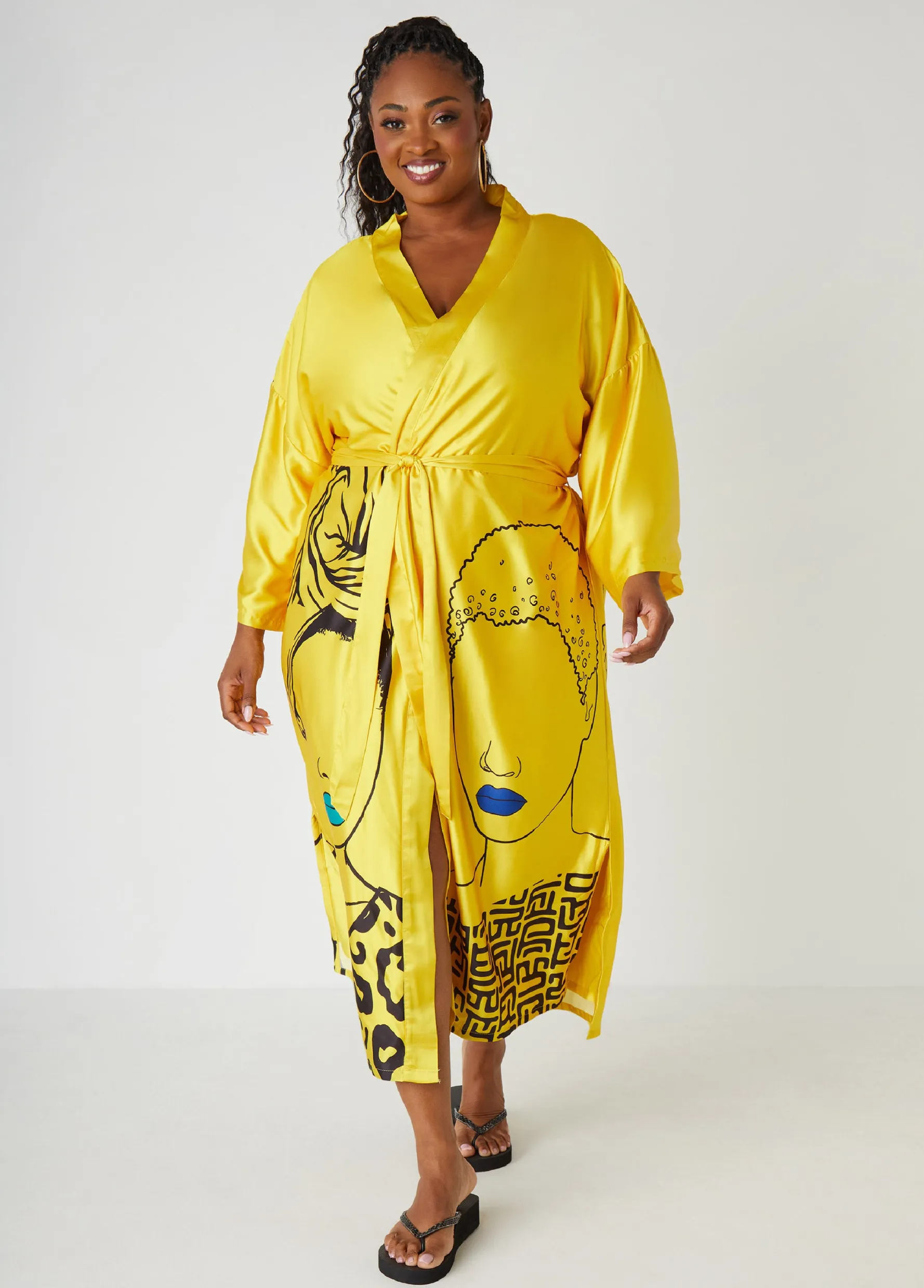 Clearance Ashley Stewart Pardon My Fro™ Mahogany Kimono Yellow