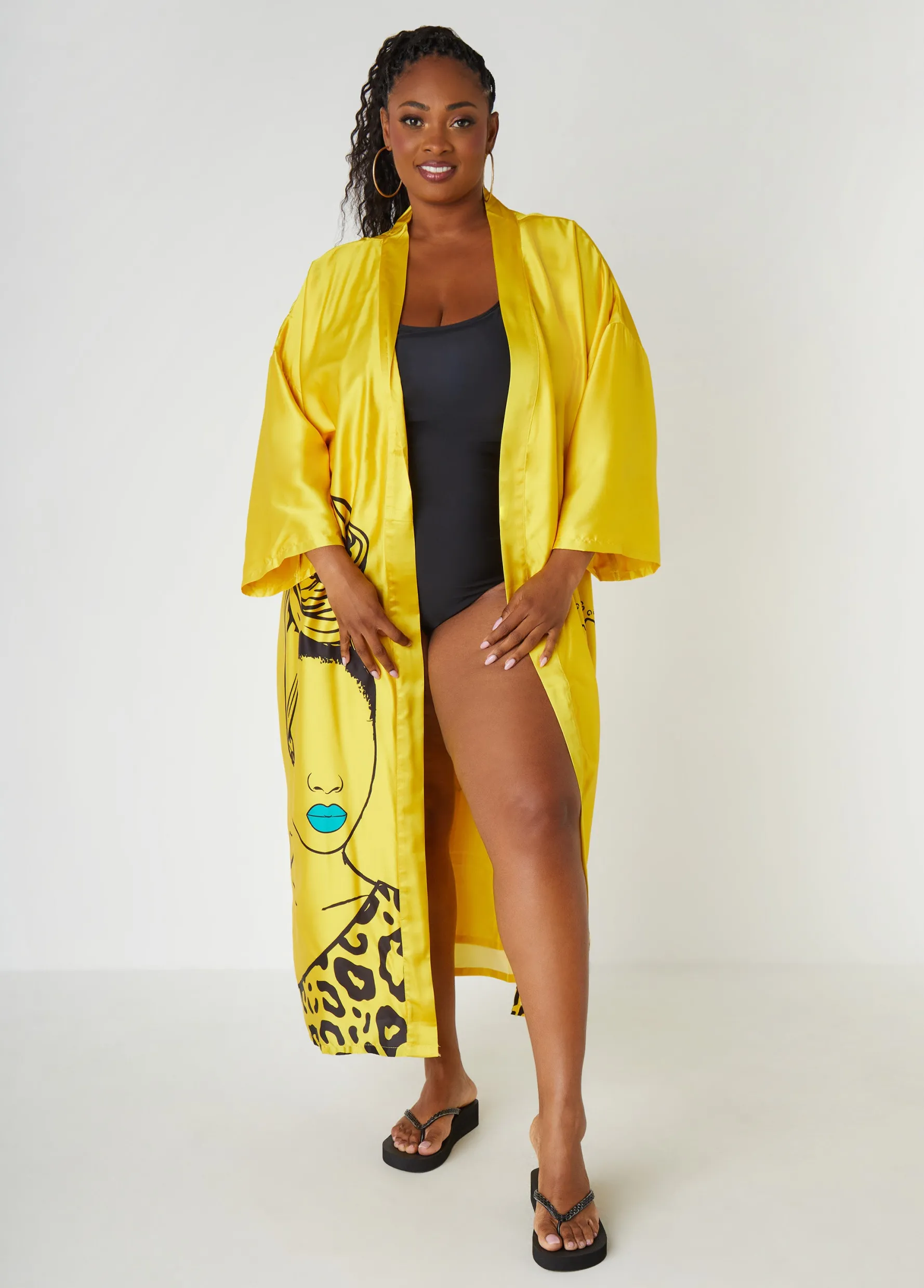 Clearance Ashley Stewart Pardon My Fro™ Mahogany Kimono Yellow
