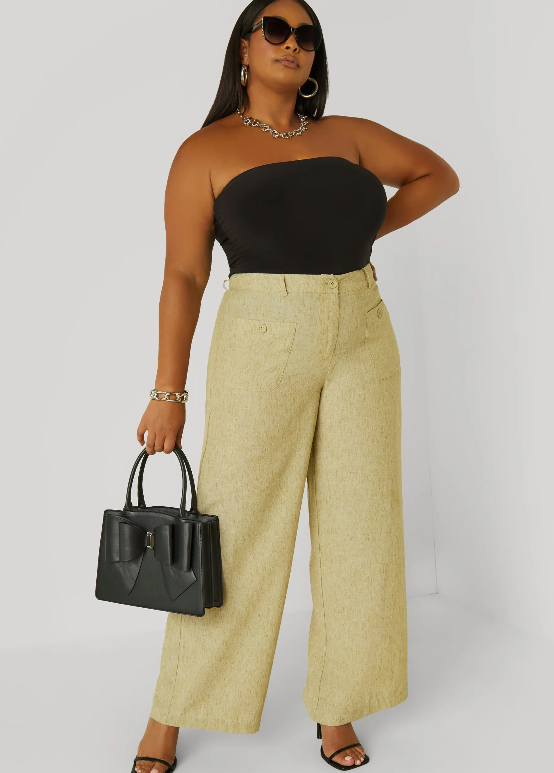 Discount Ashley Stewart Patch Pocket Slub Wide Leg Pants