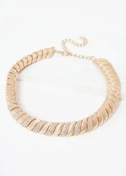 Best Ashley Stewart Pavé Crystal Tone Necklace Gold