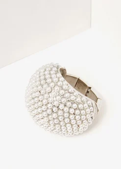 Outlet Ashley Stewart Pave Faux Pearl Stretch Ring Silver