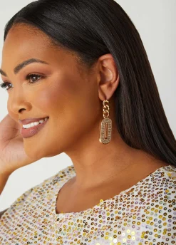 Discount Ashley Stewart Pave Tone Chain Earrings Gold
