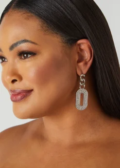 Sale Ashley Stewart Pave Tone Chain Earrings Silver