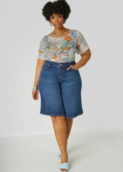 Clearance Ashley Stewart Peace Print Mesh Tee Multi