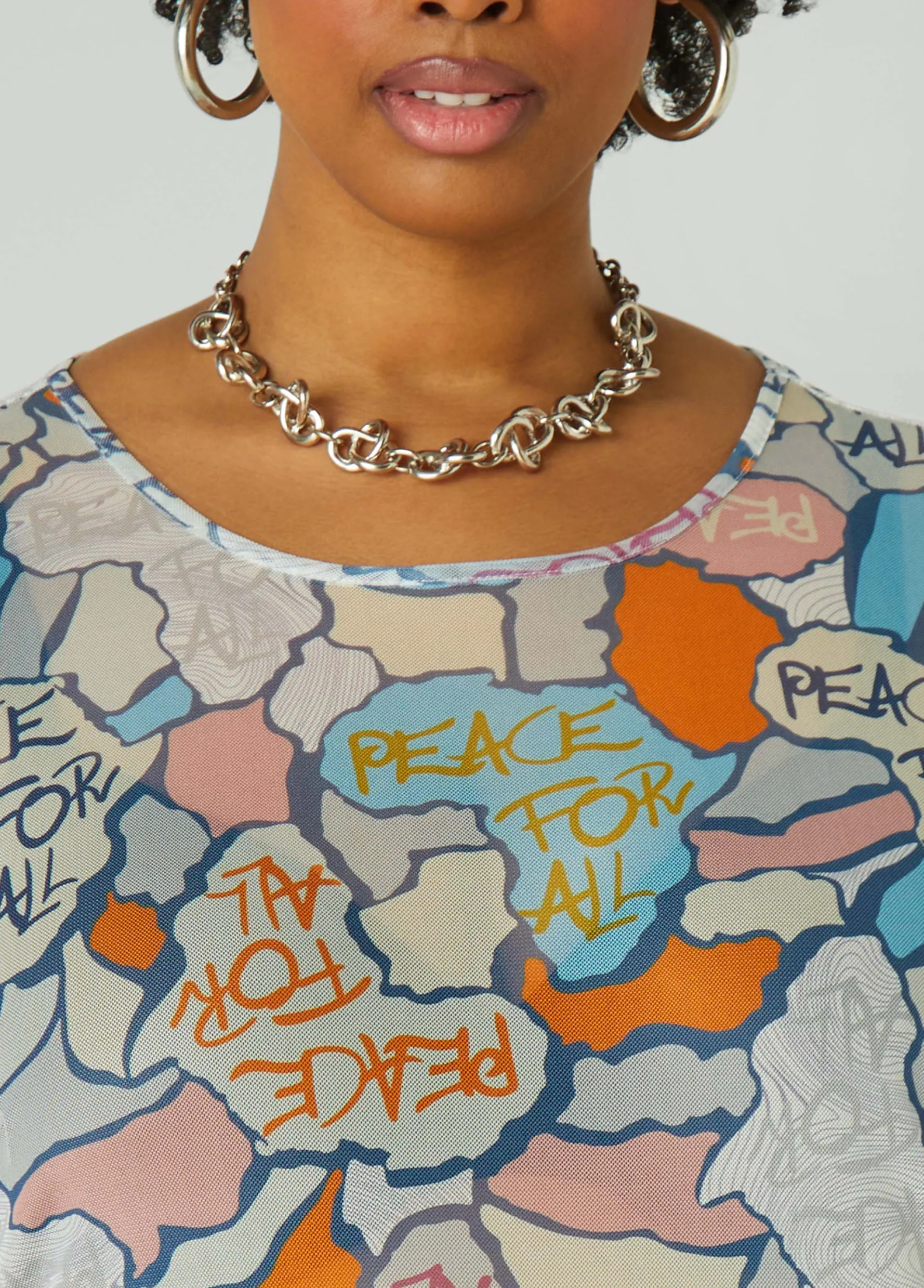 Clearance Ashley Stewart Peace Print Mesh Tee Multi