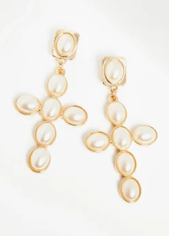 Discount Ashley Stewart Cross Earrings Pearl