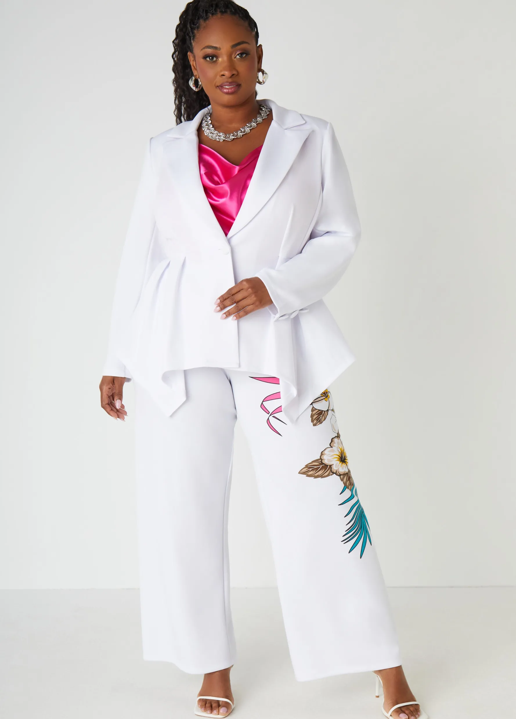 Best Ashley Stewart Pleated Peplum Blazer White