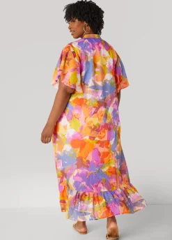 Best Ashley Stewart Pleated Watercolor Maxi Dress Multi