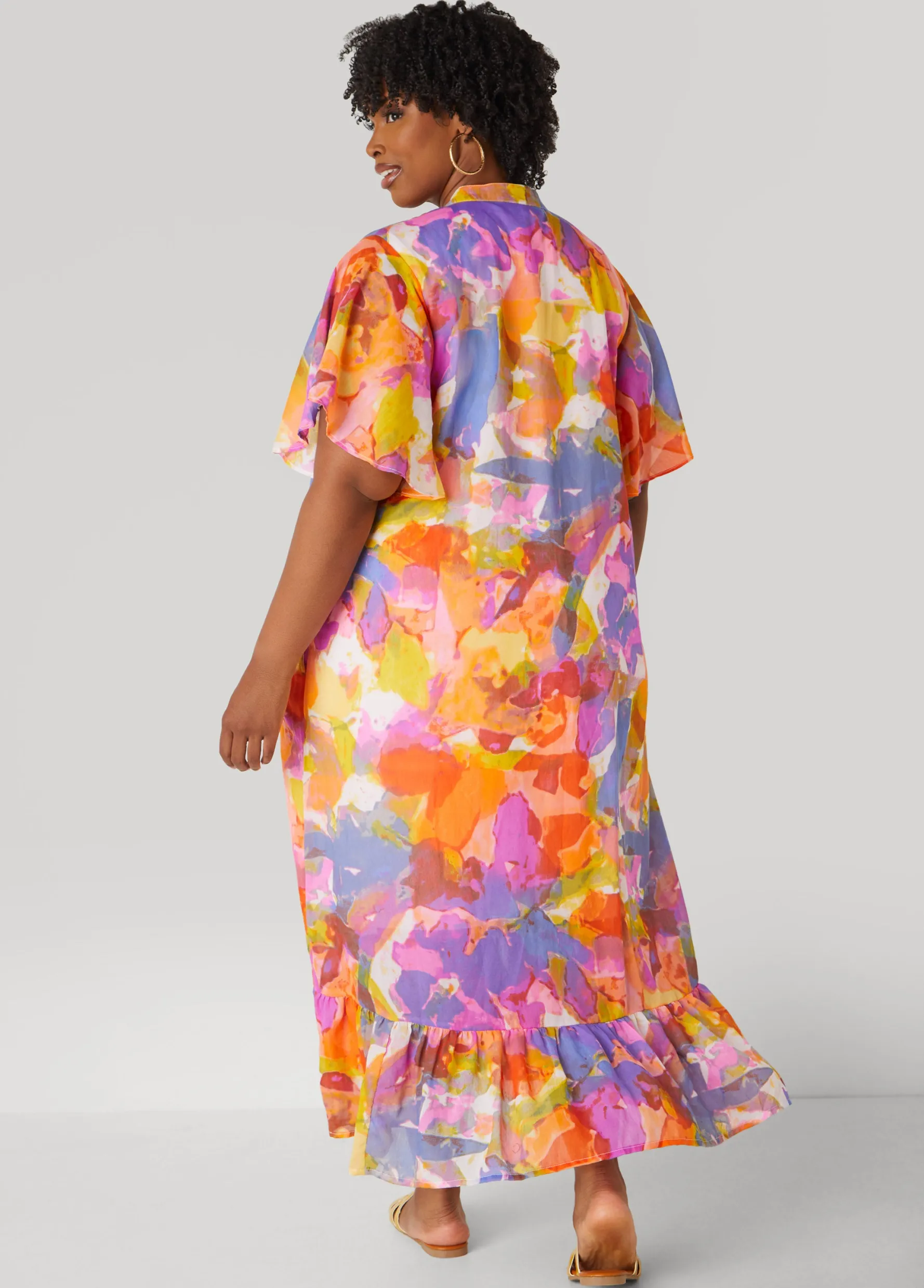 Best Ashley Stewart Pleated Watercolor Maxi Dress Multi