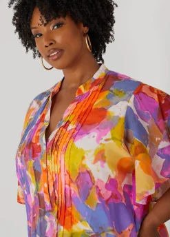 Best Ashley Stewart Pleated Watercolor Maxi Dress Multi