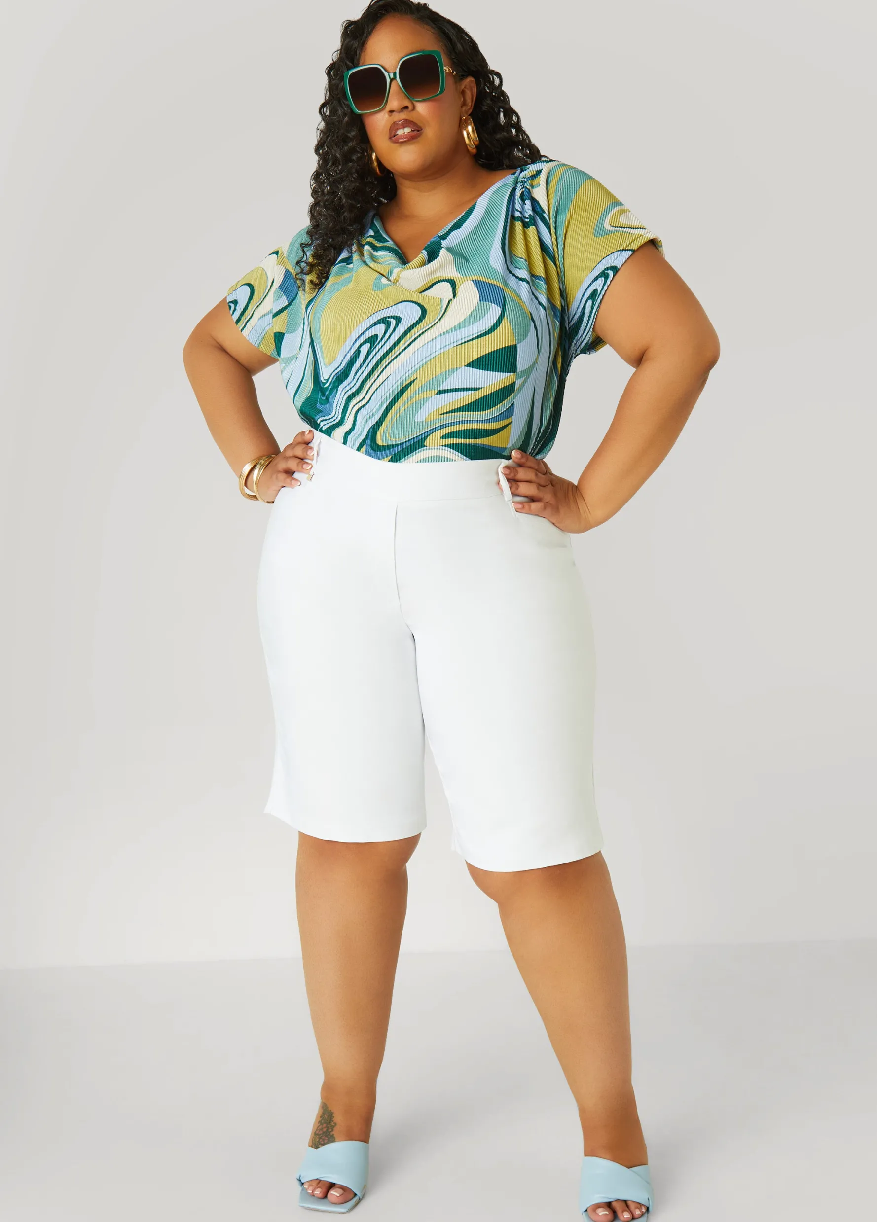 Outlet Ashley Stewart Plisse Swirl Print Top
