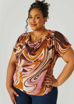 Outlet Ashley Stewart Plisse Swirl Print Top