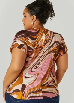 Outlet Ashley Stewart Plisse Swirl Print Top