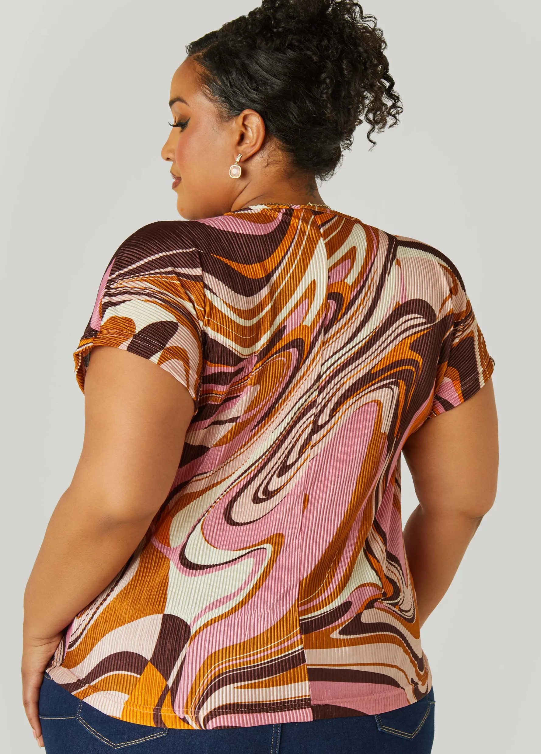 Outlet Ashley Stewart Plisse Swirl Print Top
