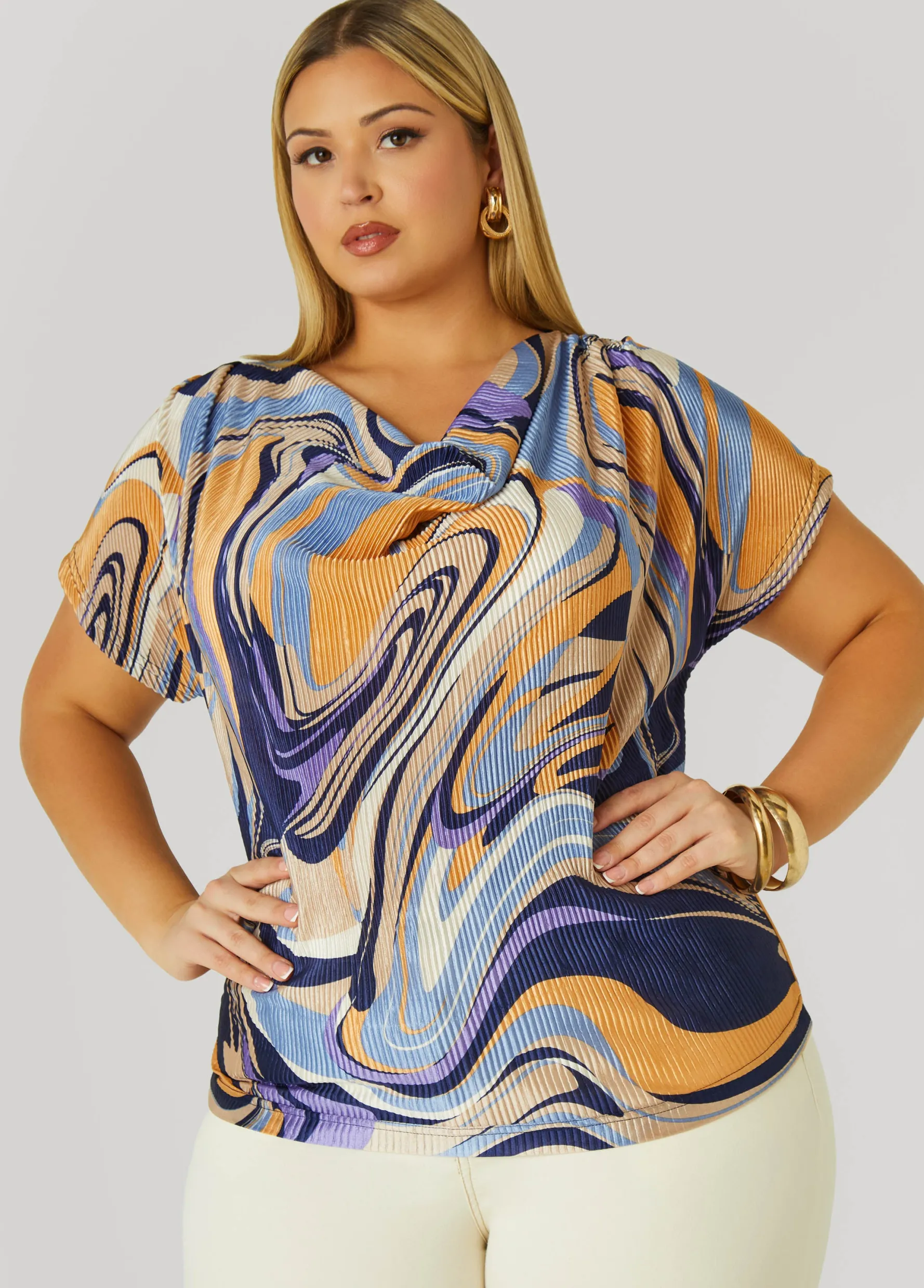 Outlet Ashley Stewart Plisse Swirl Print Top