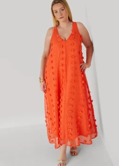 Fashion Ashley Stewart Pompom Gauze Maxi Dress