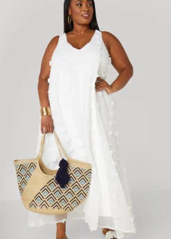 Fashion Ashley Stewart Pompom Gauze Maxi Dress