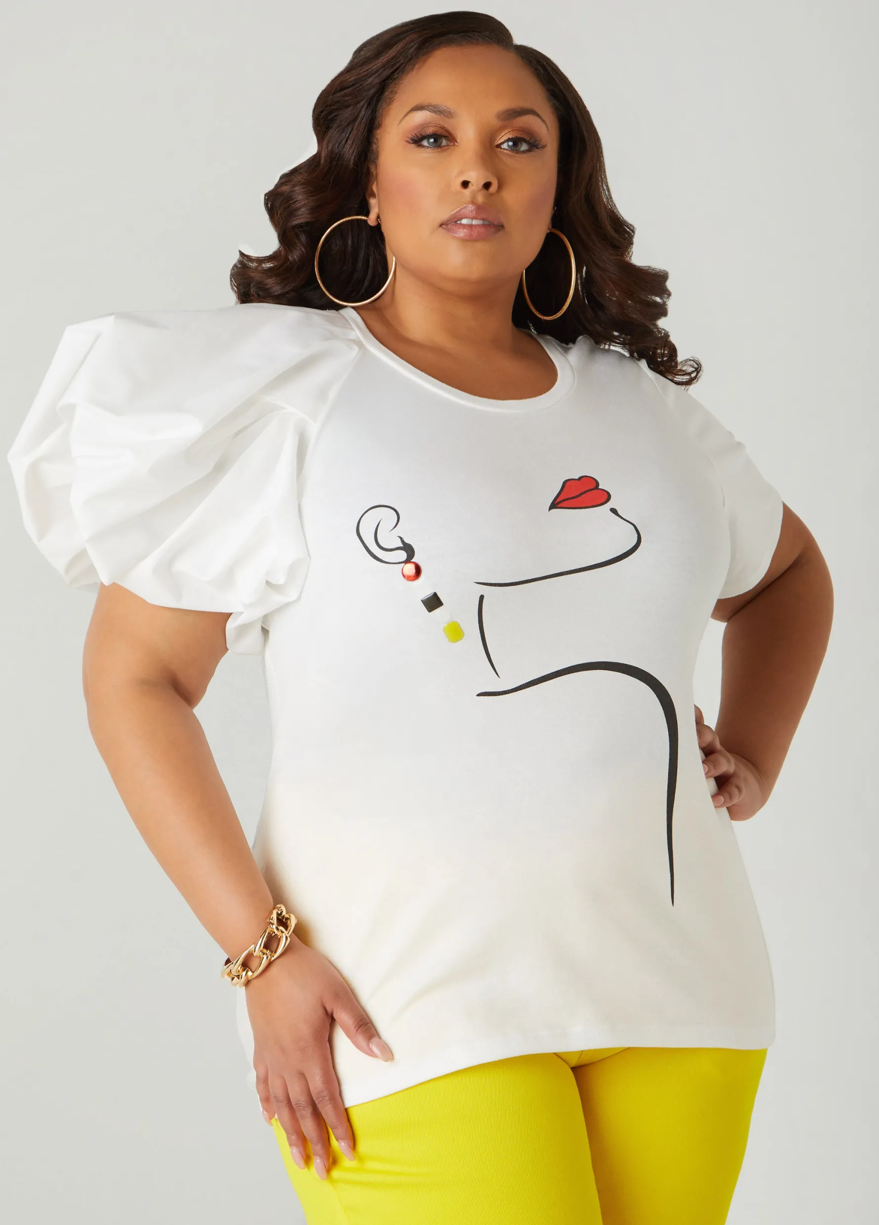 Hot Ashley Stewart Poplin Paneled Jersey Graphic Tee White