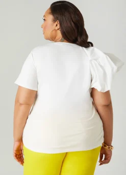 Hot Ashley Stewart Poplin Paneled Jersey Graphic Tee White