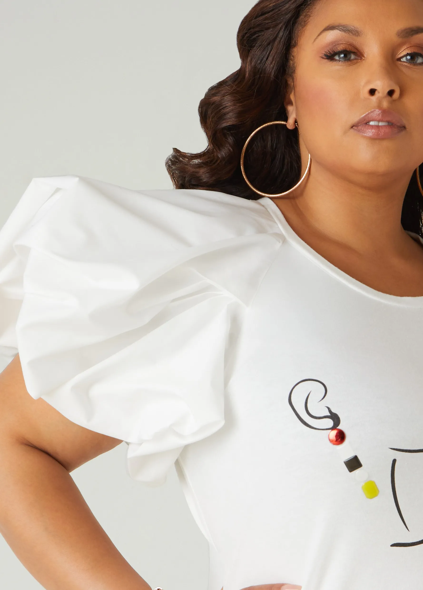 Hot Ashley Stewart Poplin Paneled Jersey Graphic Tee White