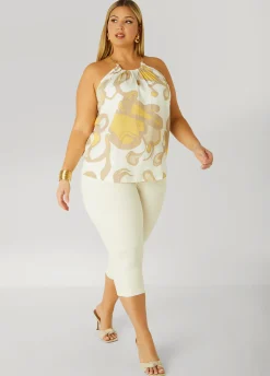 New Ashley Stewart Printed Chain Trimmed Top