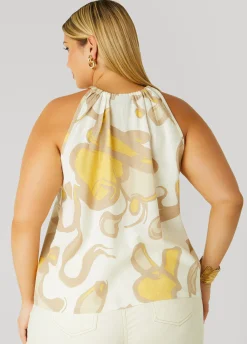 New Ashley Stewart Printed Chain Trimmed Top
