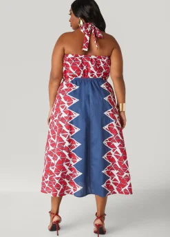 Clearance Ashley Stewart Printed Cotton Halter Dress Peacoat
