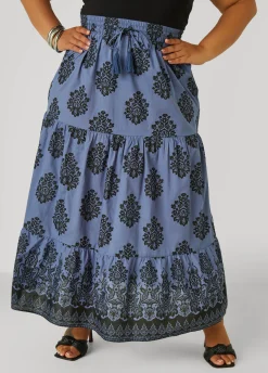 Online Ashley Stewart Printed Cotton Maxi Skirt Riviera