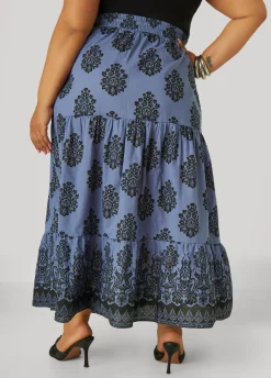 Online Ashley Stewart Printed Cotton Maxi Skirt Riviera