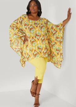 Fashion Ashley Stewart Printed Crepe Blouse Nugget Gold