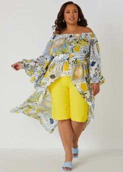 Online Ashley Stewart Printed Hi Low Blouse Yellow