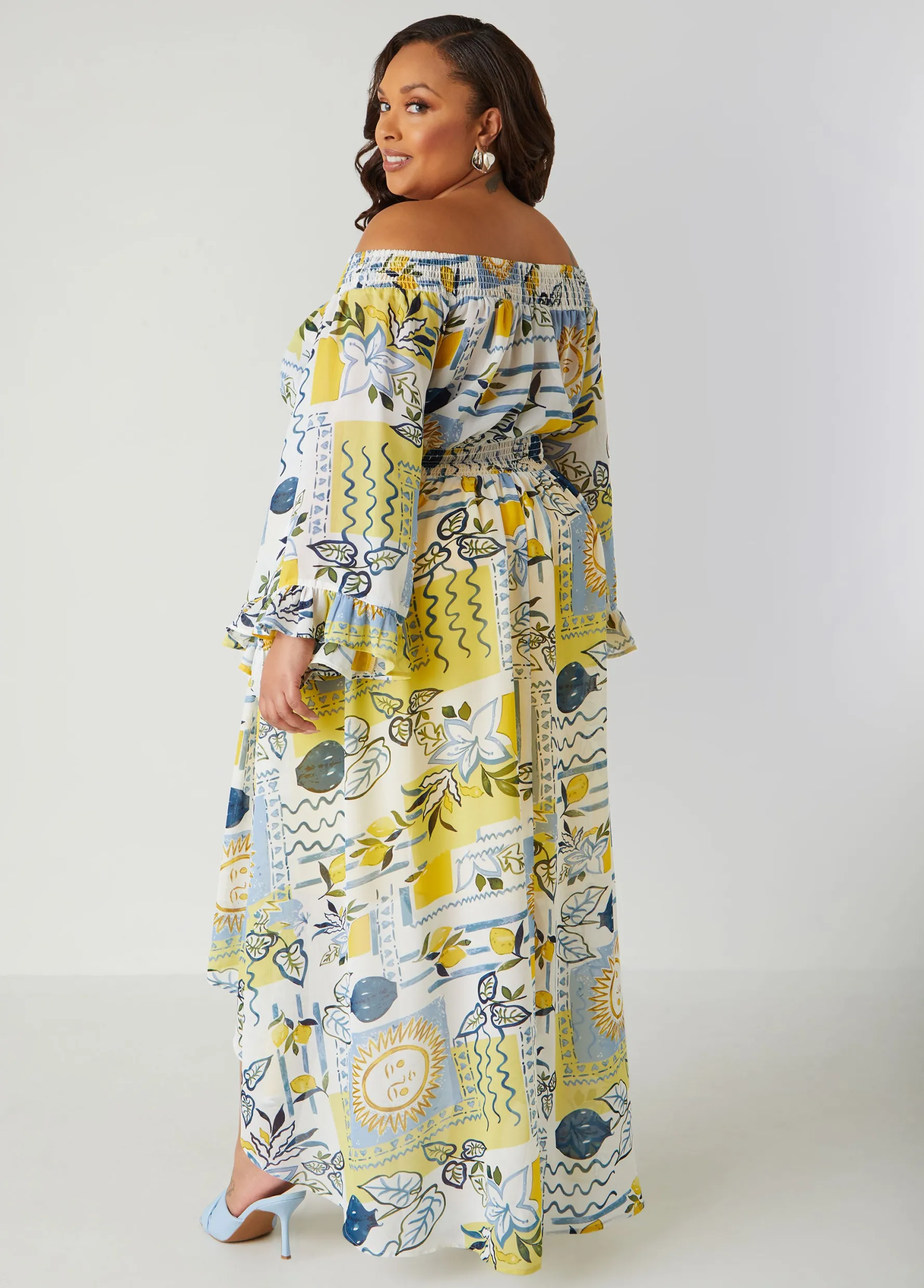 Online Ashley Stewart Printed Hi Low Blouse Yellow