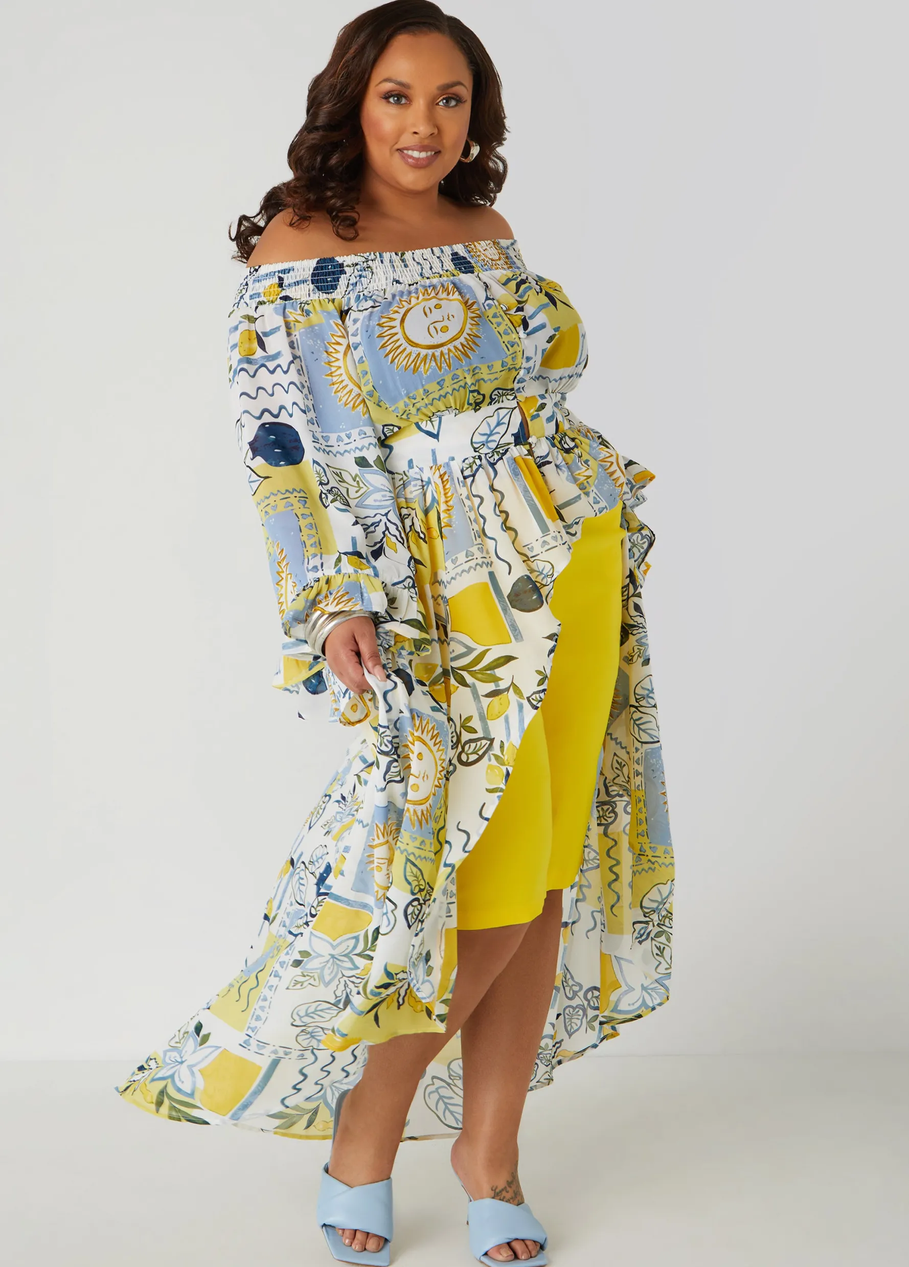 Online Ashley Stewart Printed Hi Low Blouse Yellow