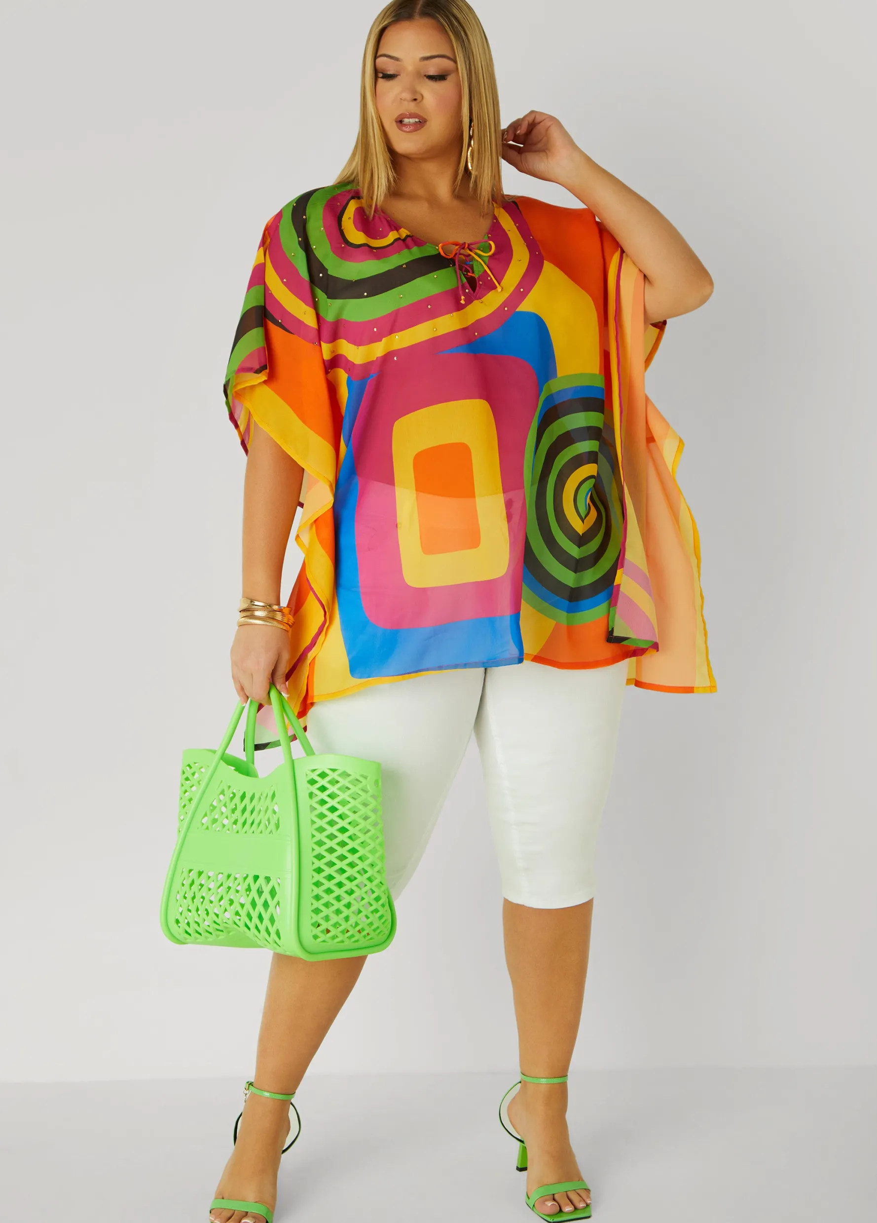 Hot Ashley Stewart Printed Lace Up Tunic Multi