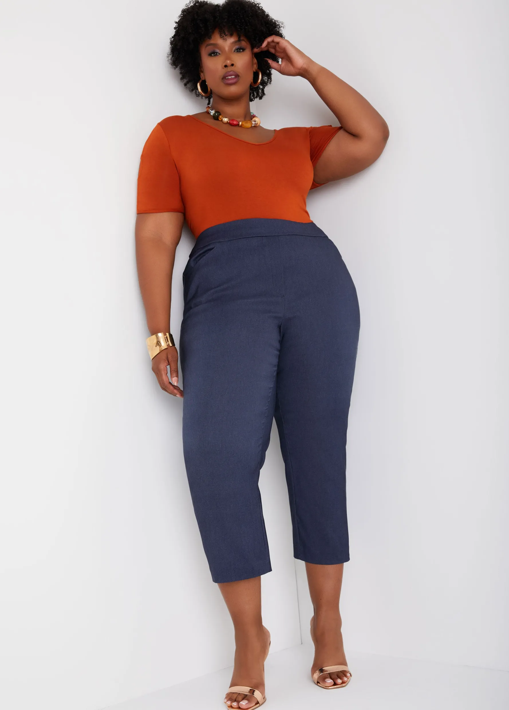 Fashion Ashley Stewart Pull On Mid Rise Capris