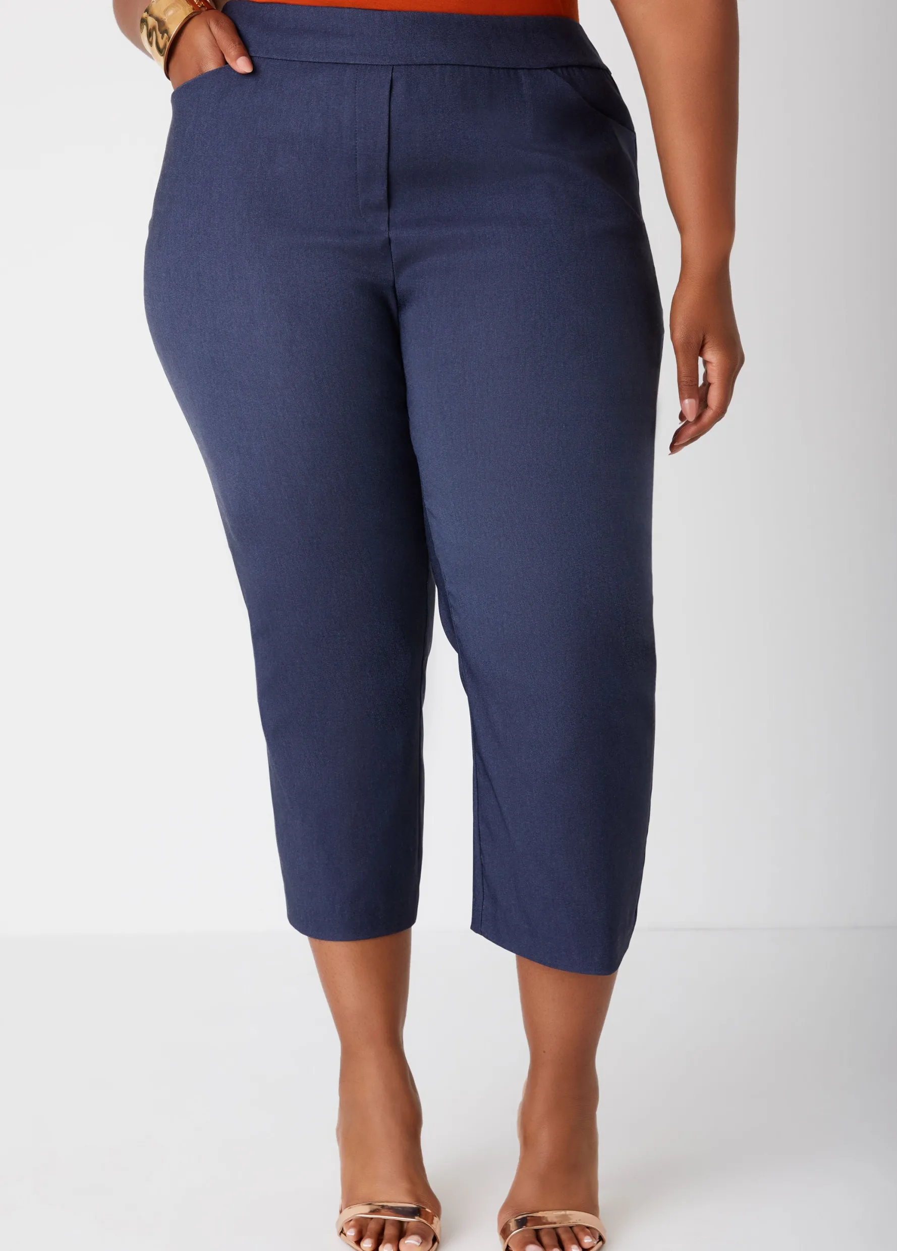 Fashion Ashley Stewart Pull On Mid Rise Capris