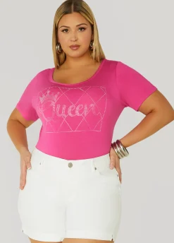 Outlet Ashley Stewart Queen Crystal Tee Fuchsia