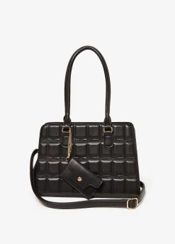 Fashion Ashley Stewart Quilted Faux Leather Satchel Black