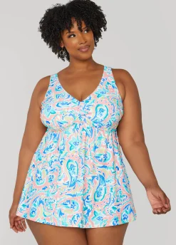 Clearance Ashley Stewart Raisins Curve Lucia Printed Swimdress Multi