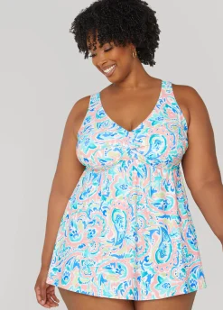 Clearance Ashley Stewart Raisins Curve Lucia Printed Swimdress Multi