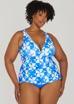 Outlet Ashley Stewart Raisins Curve Tanzania Tankini Top Blue