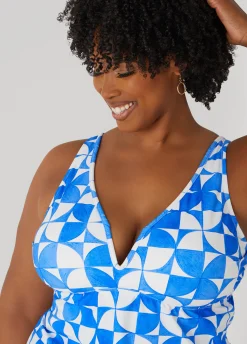 Outlet Ashley Stewart Raisins Curve Tanzania Tankini Top Blue