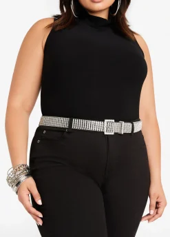 Online Ashley Stewart Rhinestone Buckle Belt Silver
