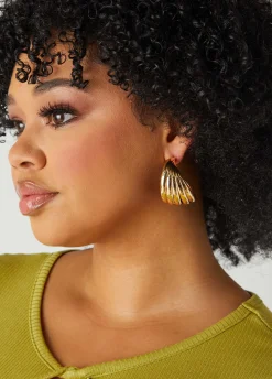 Online Ashley Stewart Ribbed Tone Hoop Earrings Gold