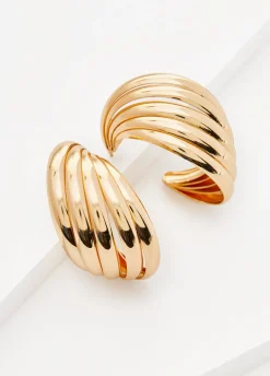 Online Ashley Stewart Ribbed Tone Hoop Earrings Gold