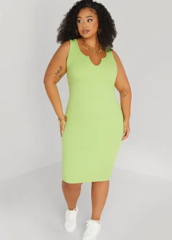 Best Ashley Stewart Ribbed V Neck Tank Dress Lime Green