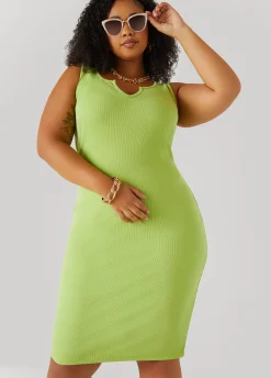 Best Ashley Stewart Ribbed V Neck Tank Dress Lime Green