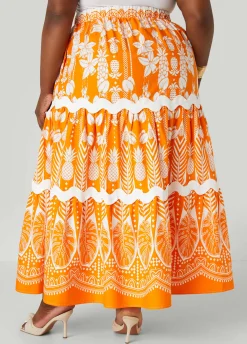 Discount Ashley Stewart Ricrac Trimmed Floral Maxi Skirt Orange